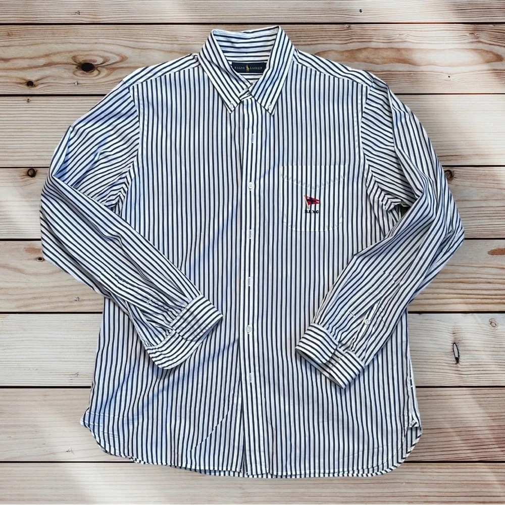 POLO Ralph Lauren Men’s Striped Collared Button Down Shirt Yacht Embroidering - Picture 1 of 2